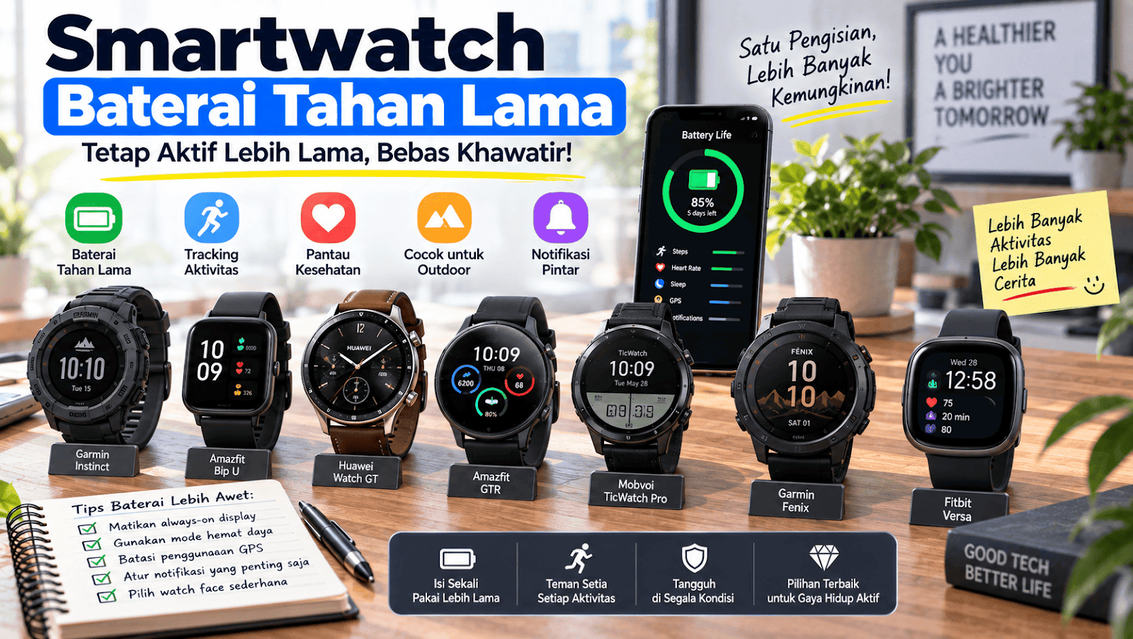 Smartwatch Baterai Tahan Lama Terbaik: 7 Pilihan untuk Penggunaan Sehari-hari hingga Mingguan